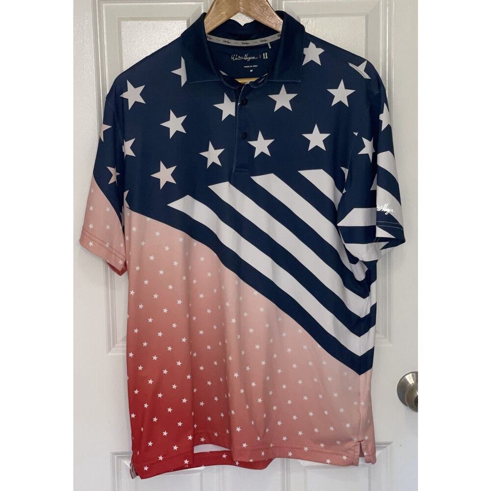 Walter Hagen Men's Golf Polo Red White & Blue Patriotic Stars & Stripes Medium